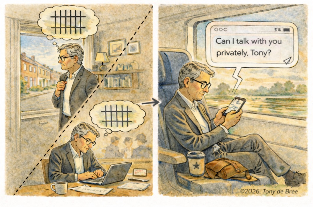 AI-cartoon - Life - Work Balance Break Free @2026, Tony de Bree