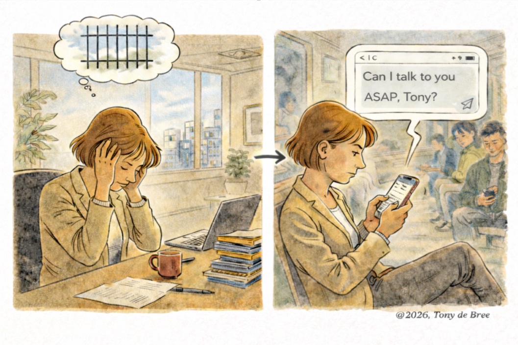 AI-cartoon Work - Break Free @2026, Tony de Bree